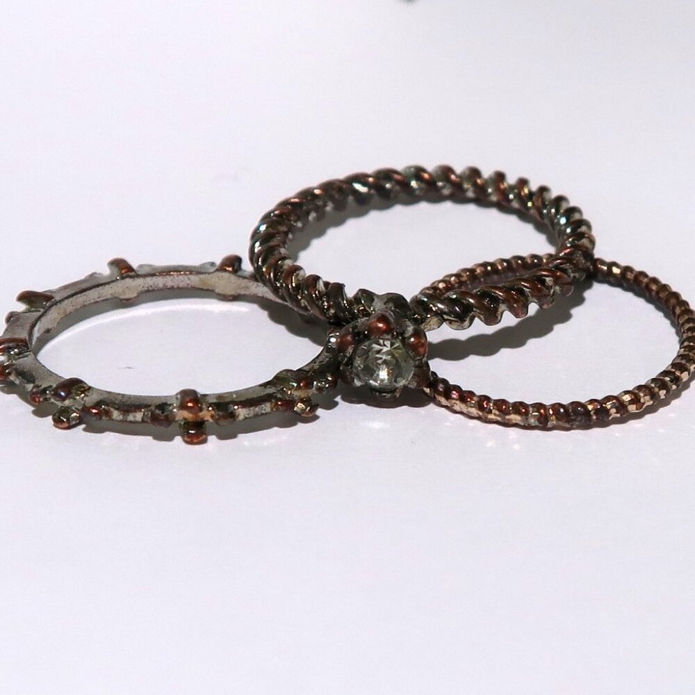 Boho Stacking Ring 3 Piece Rustic Silver and Copper Tone Metal Bands Mix Sizes